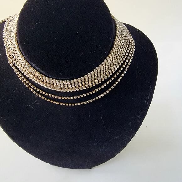 Sparkling Vintage Rhinestone Choker Necklace Multi-Strand Statement Evening Wear - Picture 9 of 10
